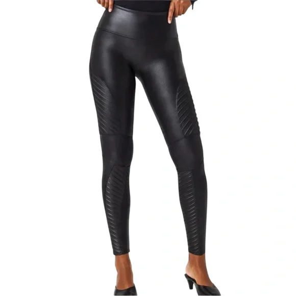 SPANX Faux Leather Moto High Waisted Leggings Slimming Pants Women's Size XL - Picture 2 of 16